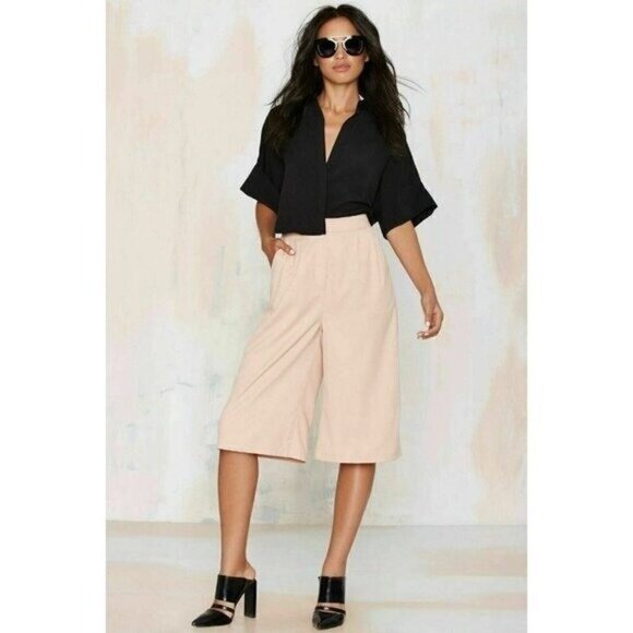 Nasty Gal Rehab Blush Crepe Culottes Women’s S High Rise Pleated Wide Leg Pants - Picture 12 of 13